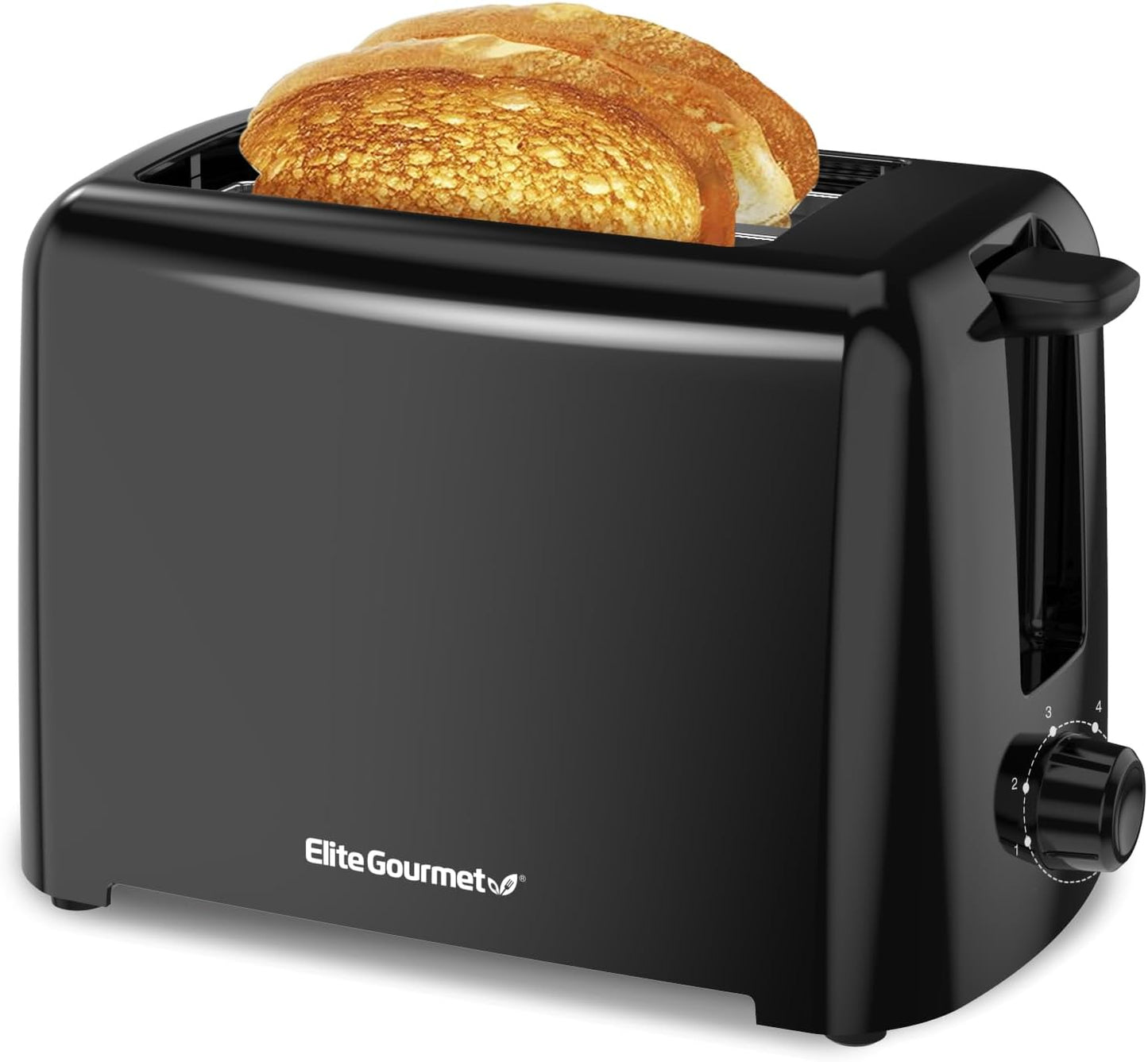 Elite Gourmet 2-Slice Toaster – Cool Touch, 6 Settings, Extra-Wide Slots (Black)