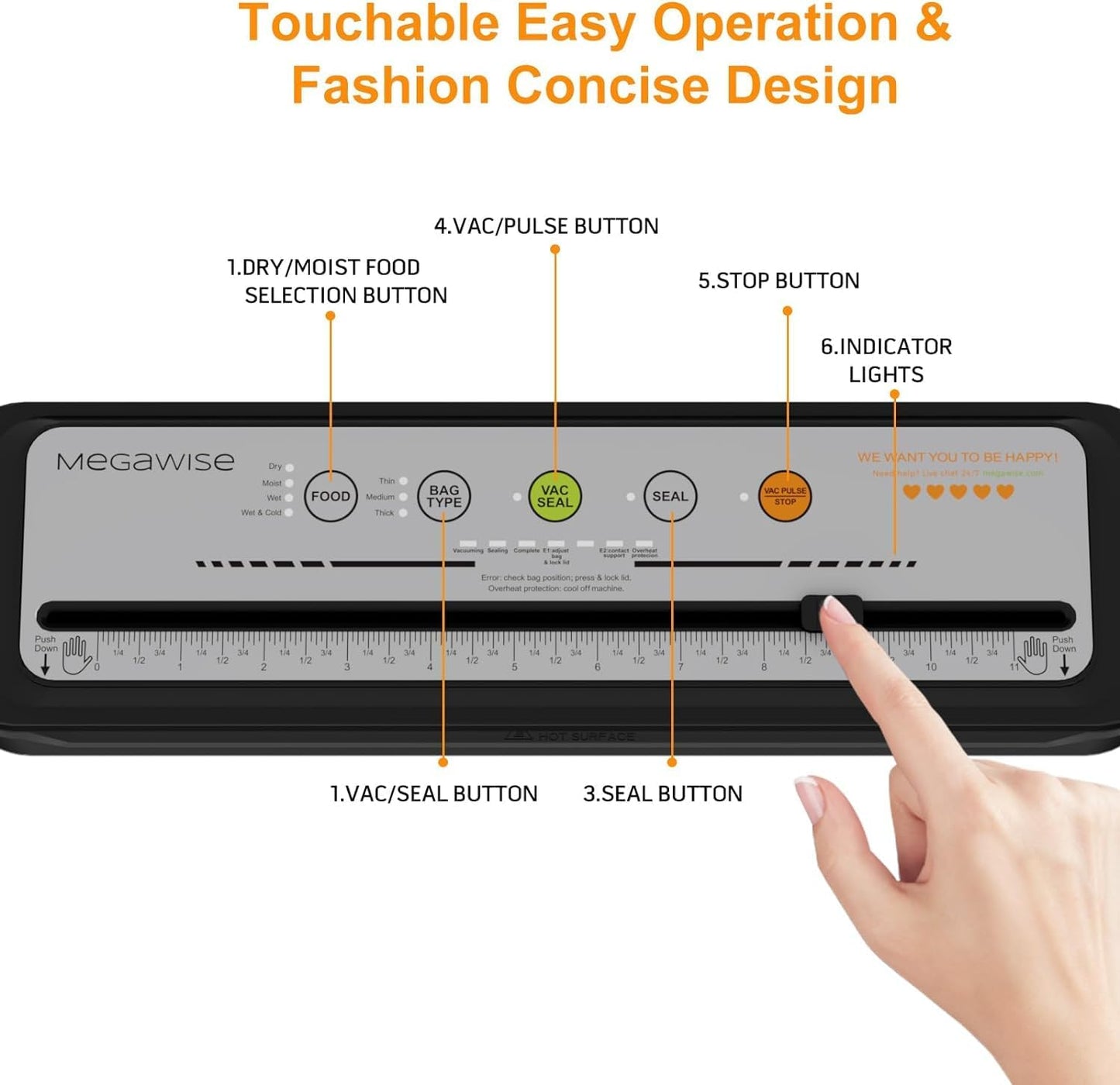 MEGAWISE 2025 Vacuum Sealer – Compact, One-Touch, Multi-Mode with Bags & Cutter (Grey)