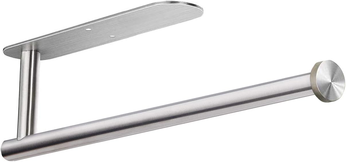 Stainless Steel Paper Towel Holder – Self-Adhesive or Screw Mount, Under Cabinet Design