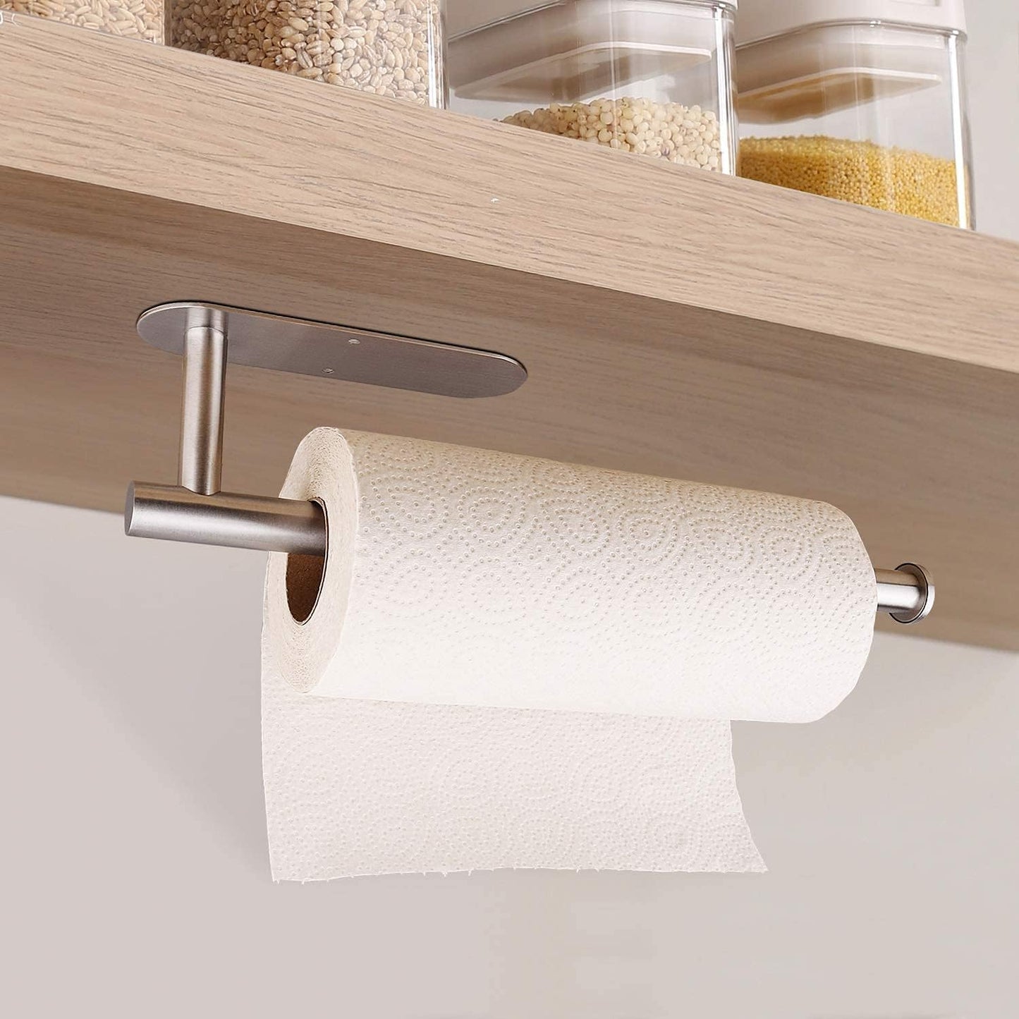 Stainless Steel Paper Towel Holder – Self-Adhesive or Screw Mount, Under Cabinet Design