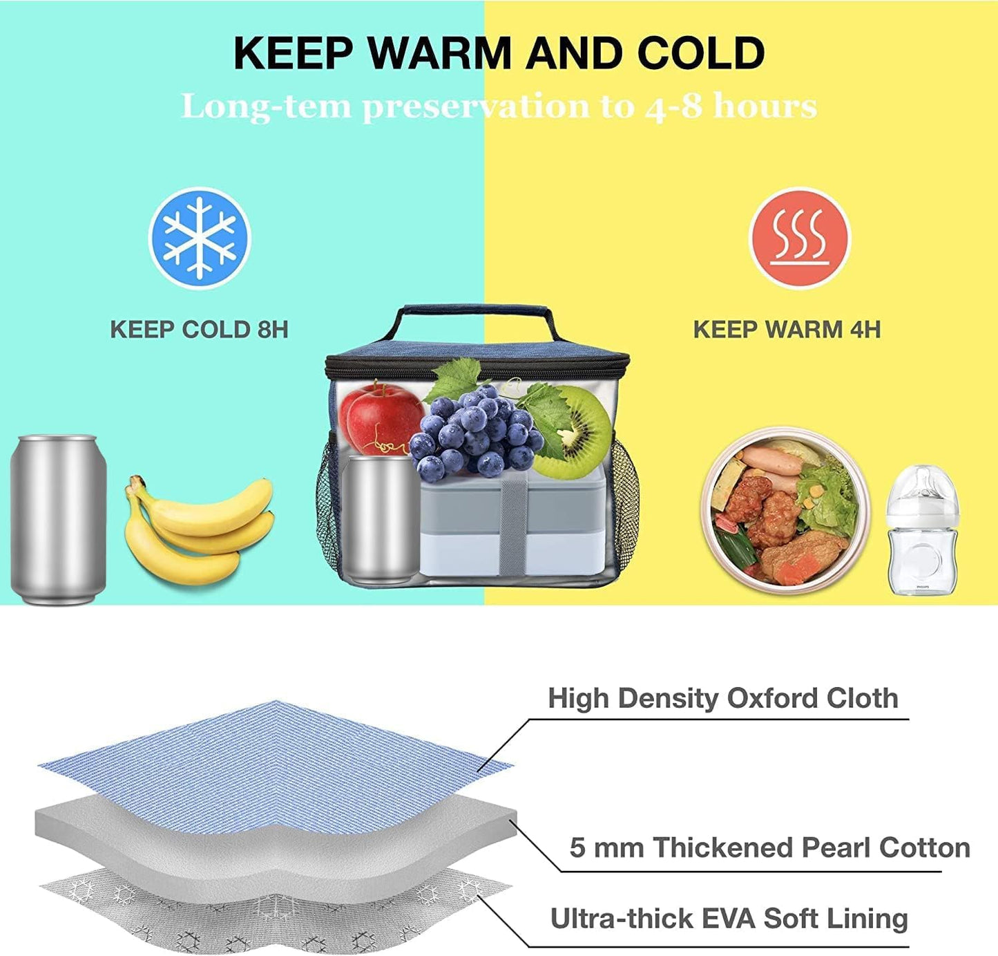ExtraCharm Insulated Lunch Bag – Leakproof & Reusable Cooler Tote with Strap for Adults (Black)