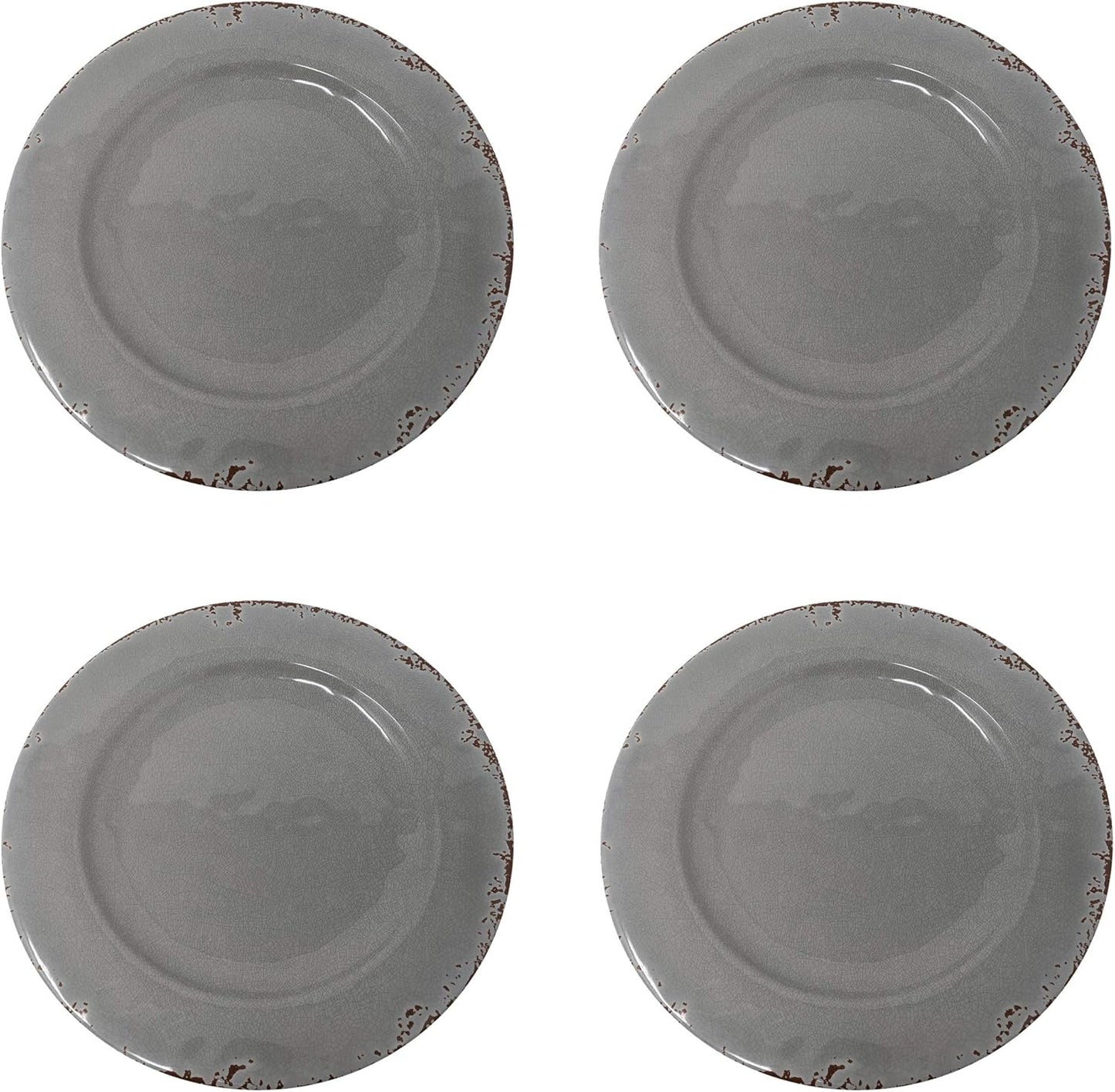 Gianna's Home 12PC Rustic Farmhouse Melamine Dinnerware Set - Service for 4, Gray Plates