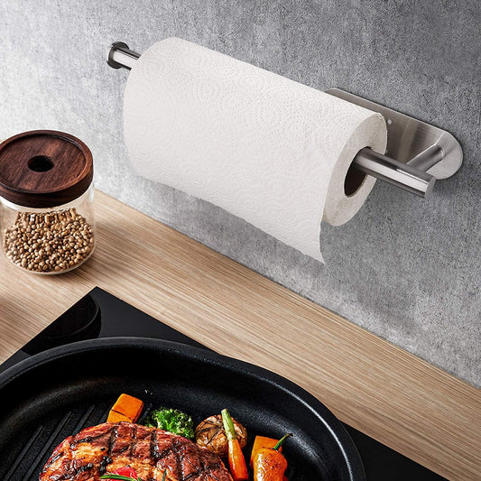 Stainless Steel Paper Towel Holder – Self-Adhesive or Screw Mount, Under Cabinet Design